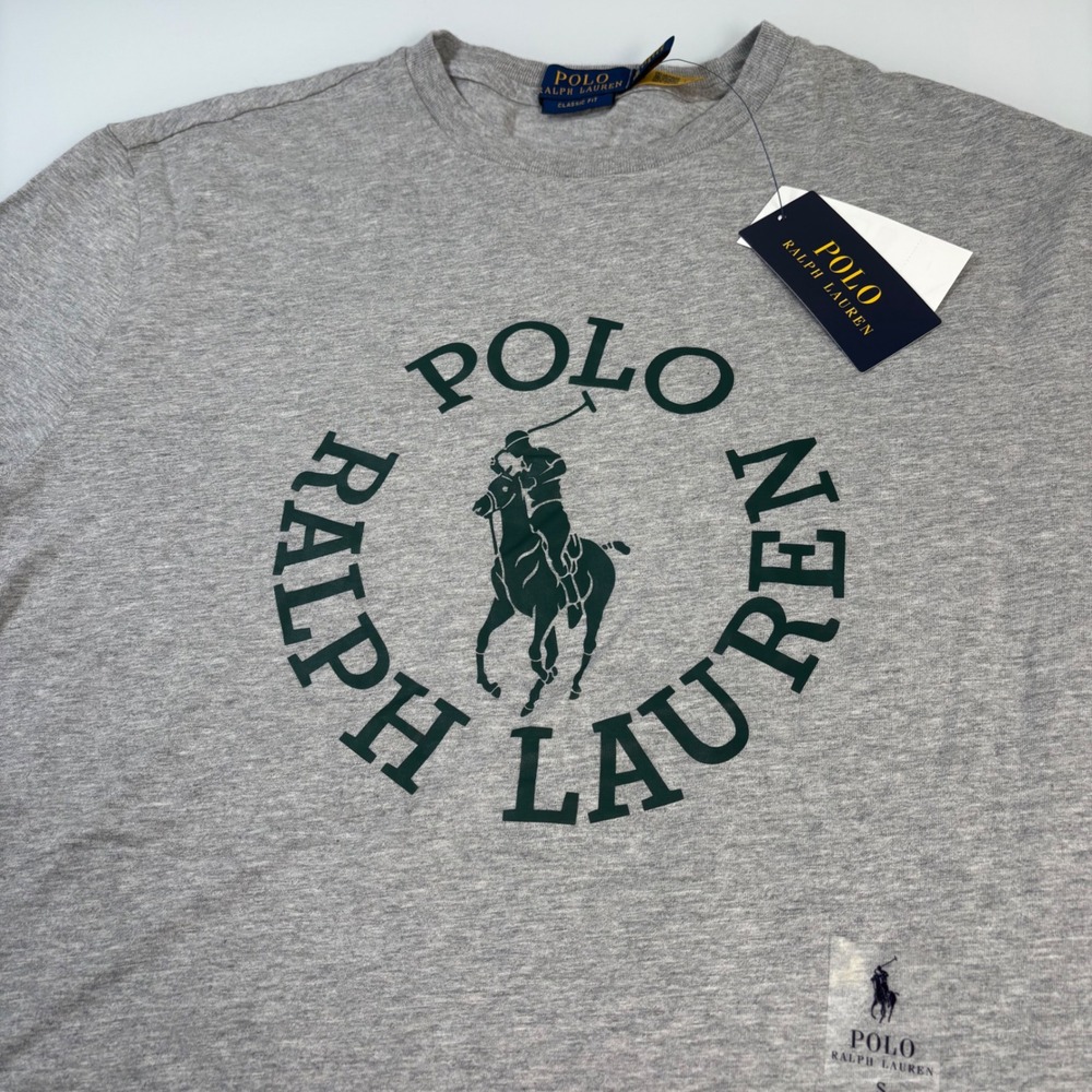 Polo Ralph Lauren Mens Small Grey T-Shirt New Classic Fit Graphic Logo Tee‎